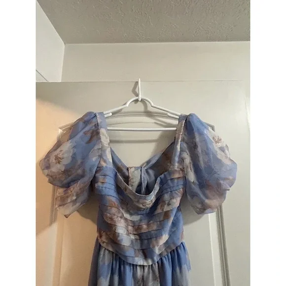 Abercrombie & Fitch Emerson Organza Puff Sleeve Maxi Dress Tie Back MP - Picture 3 of 11